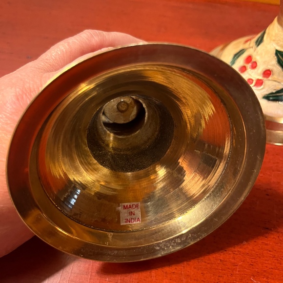 Brass and Enamel Cloisonné Christmas Holiday Candlestick Holders-set of 2 - Picture 2 of 7